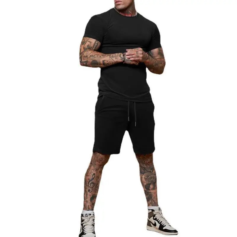 Men's T-Shirt Sets And Shorts Fashion Men's T-shirt Short Sleeve+Shorts 2-Piece Set Oversized Casual Beach Sport Man Suit