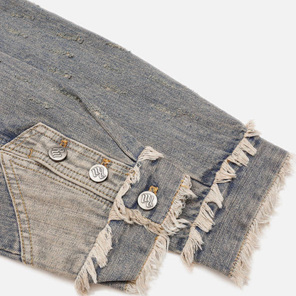Unisex Washed Distressed Fuzzy Denim Hoodie