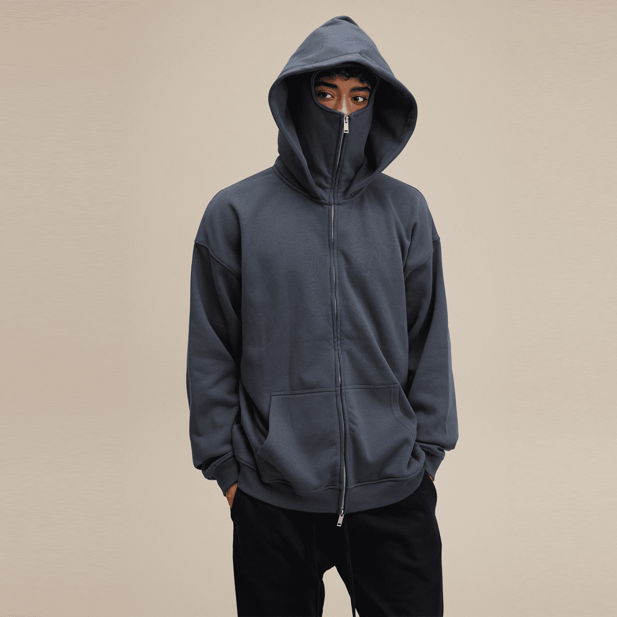 Zip-up Hoodie with Built-in Face Mask