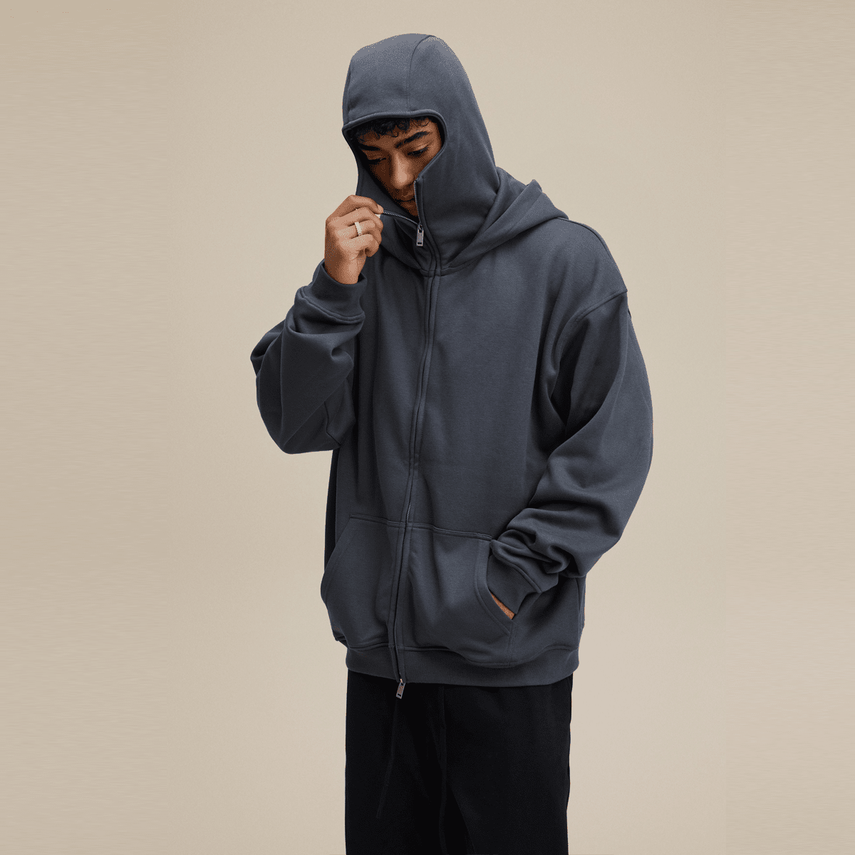 Zip-up Hoodie with Built-in Face Mask