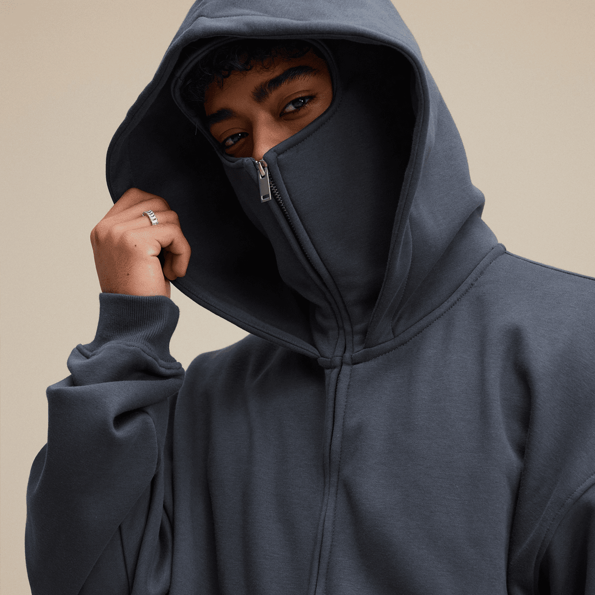 Zip-up Hoodie with Built-in Face Mask