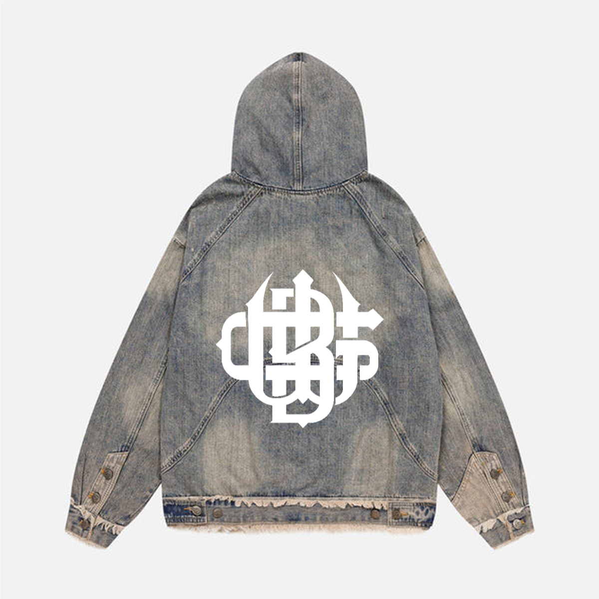 Unisex Washed Distressed Fuzzy Denim Hoodie