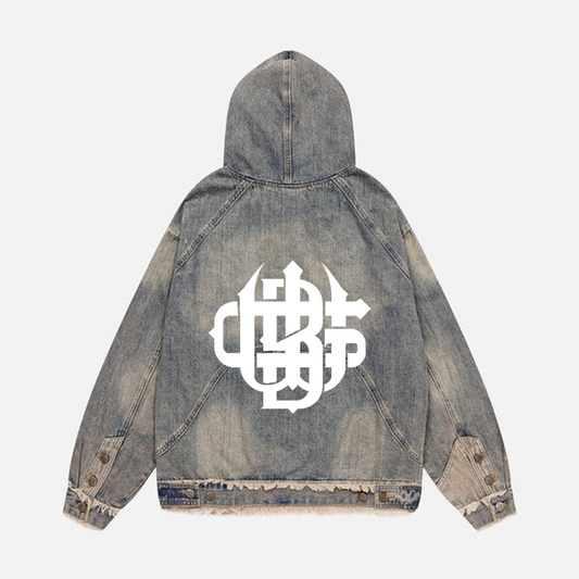 Unisex Washed Distressed Fuzzy Denim Hoodie