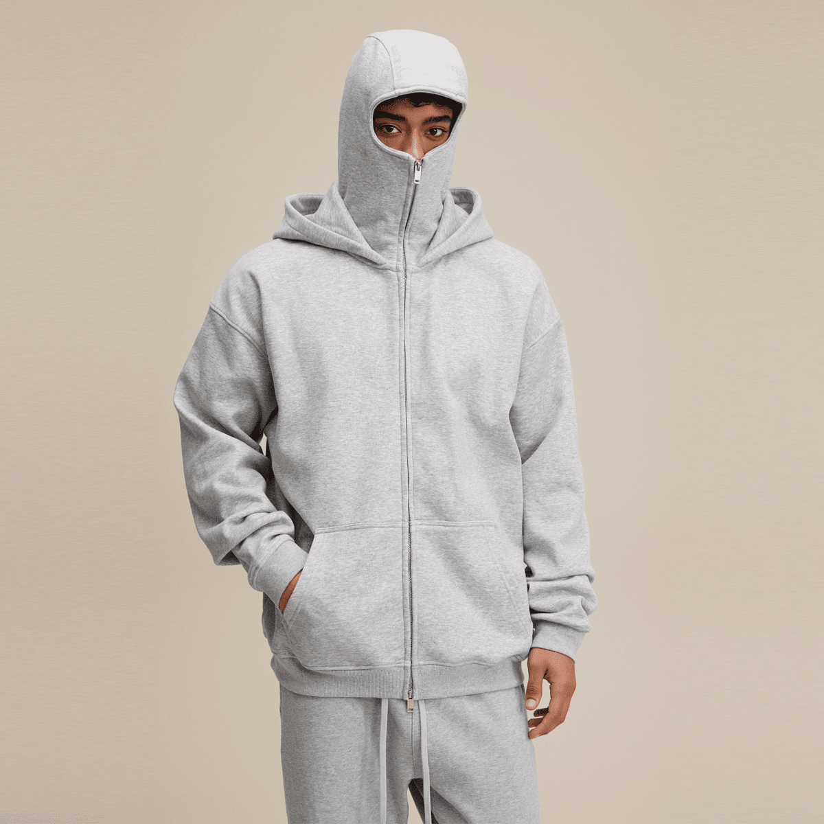 Zip-up Hoodie with Built-in Face Mask
