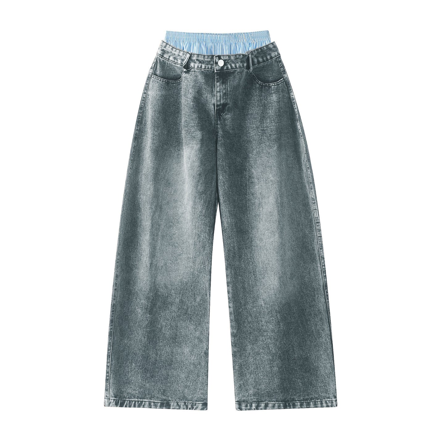 Unisex Double Waist Hip-hop Style Wide Leg Jeans