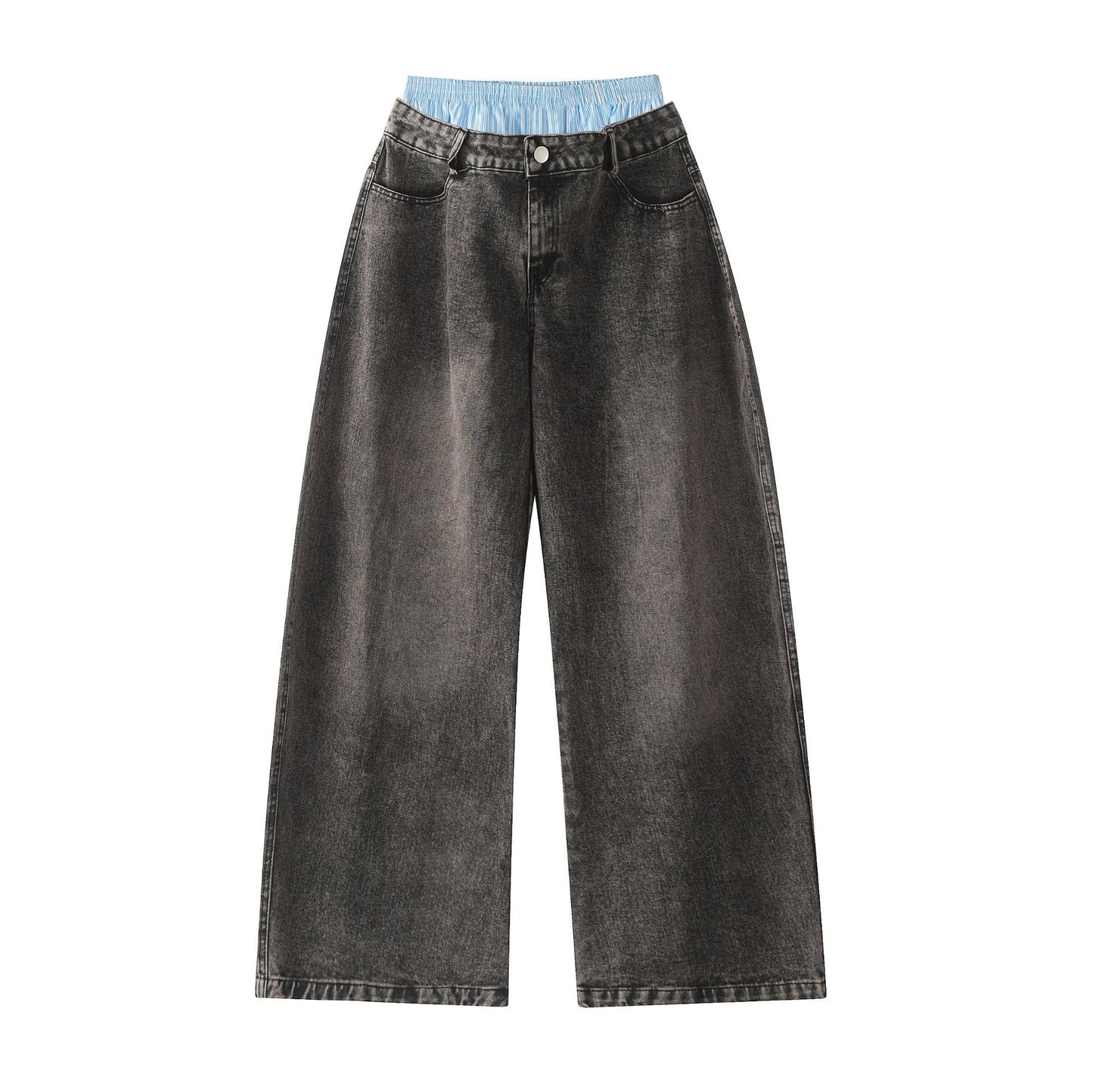 Unisex Double Waist Hip-hop Style Wide Leg Jeans