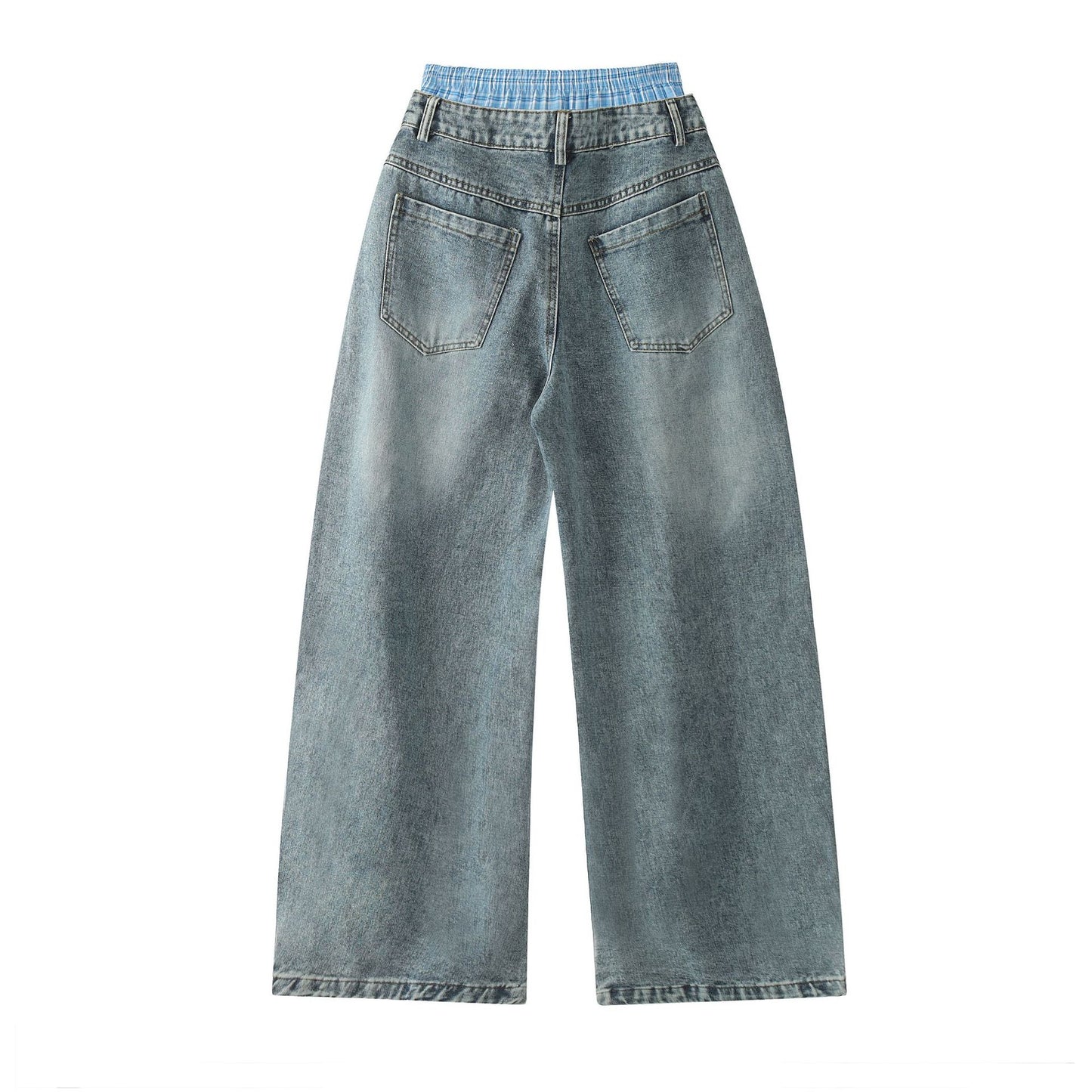 Unisex Double Waist Hip-hop Style Wide Leg Jeans