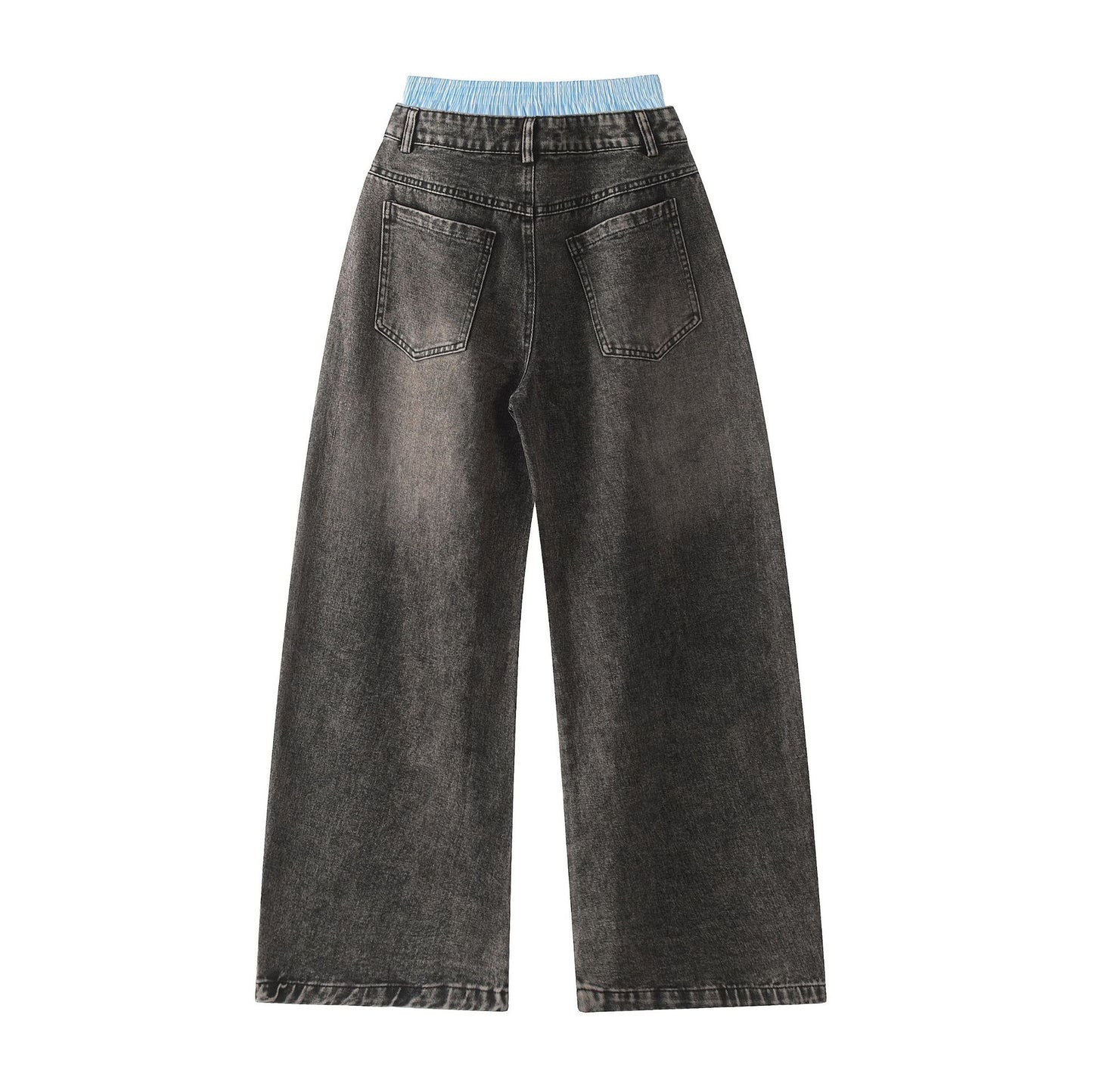 Unisex Double Waist Hip-hop Style Wide Leg Jeans
