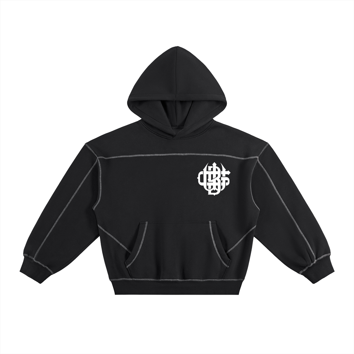 Contrast-Stitched Boxy Fleece Hoodie