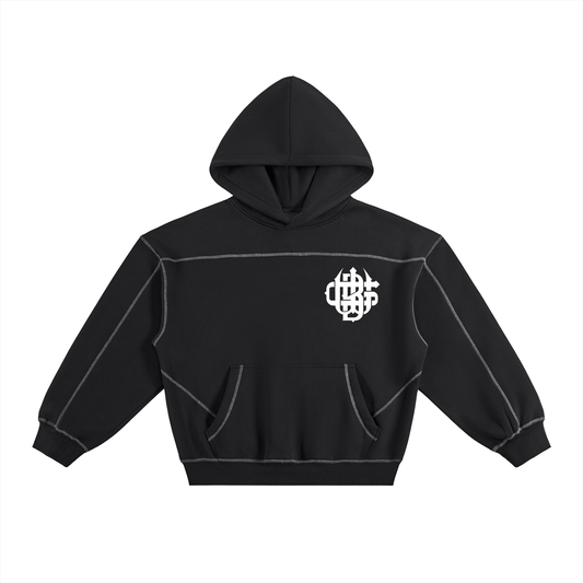 Contrast-Stitched Boxy Fleece Hoodie