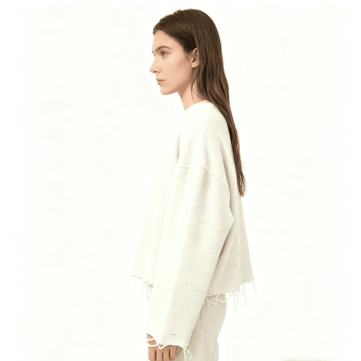 Unisex Waffle Cropped Long Sleeve Shirt(290G)