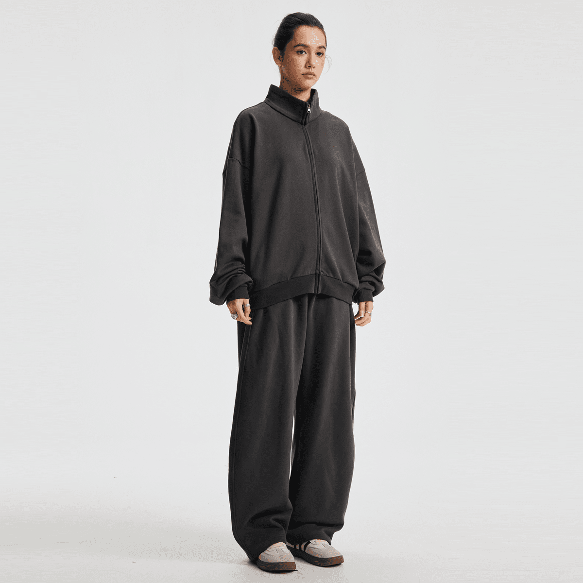 Unisex Heavyweight Brushed Stand-Collar Zip-Up Jacket (410GSM)