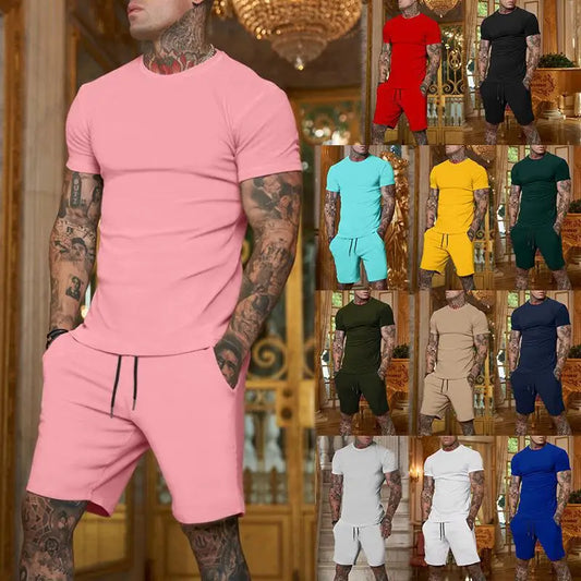 Men's T-Shirt Sets And Shorts Fashion Men's T-shirt Short Sleeve+Shorts 2-Piece Set Oversized Casual Beach Sport Man Suit
