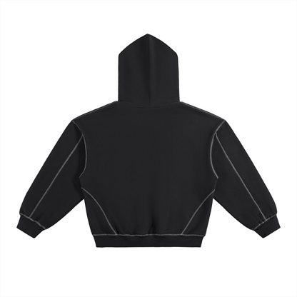 Contrast-Stitched Boxy Fleece Hoodie