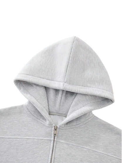 Contrast-Stitched Boxy Fleece Zip Hoodie