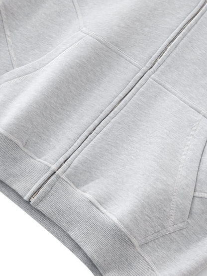 Contrast-Stitched Boxy Fleece Zip Hoodie