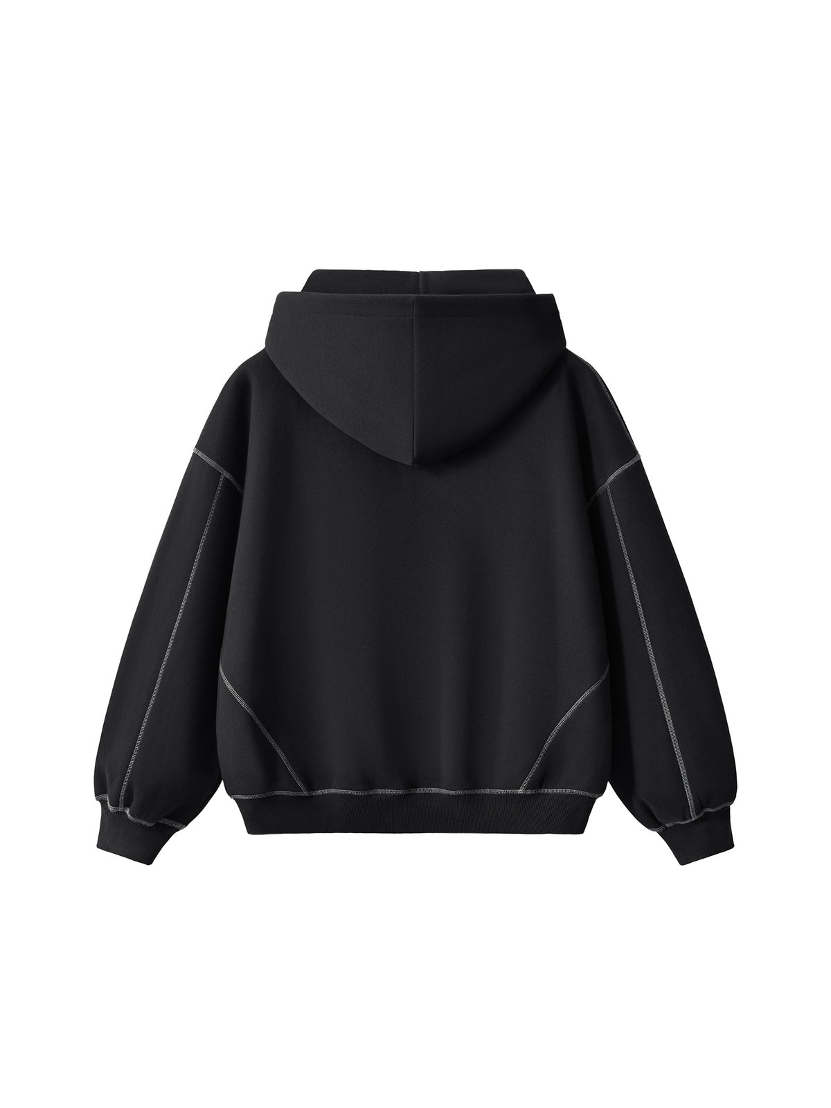 Contrast-Stitched Boxy Fleece Zip Hoodie